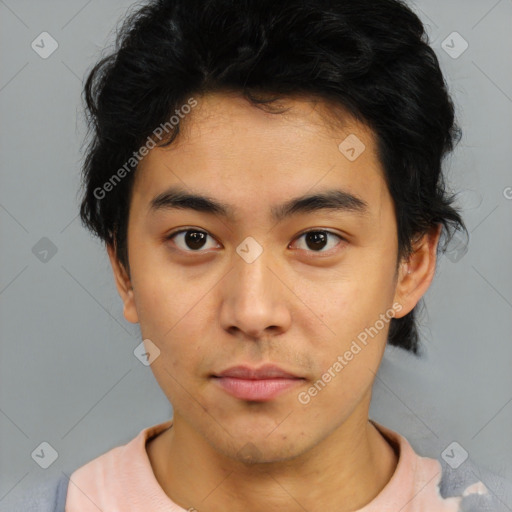 Neutral asian young-adult male with short  brown hair and brown eyes
