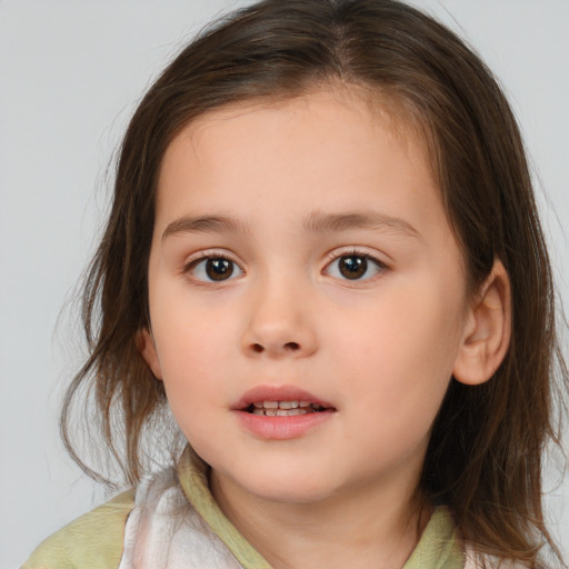 Neutral white child female with medium  brown hair and brown eyes