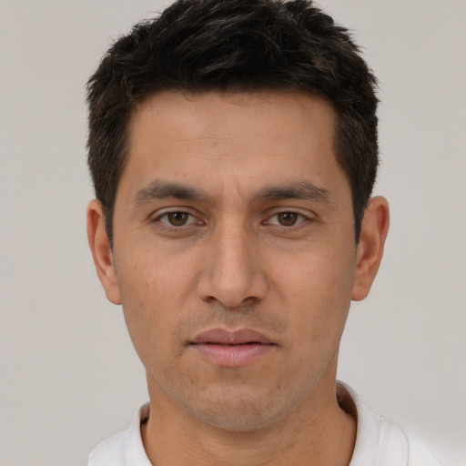 Neutral white adult male with short  brown hair and brown eyes