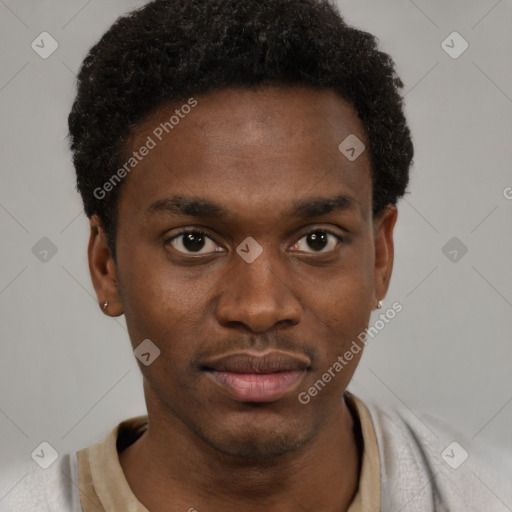 Neutral black young-adult male with short  brown hair and brown eyes