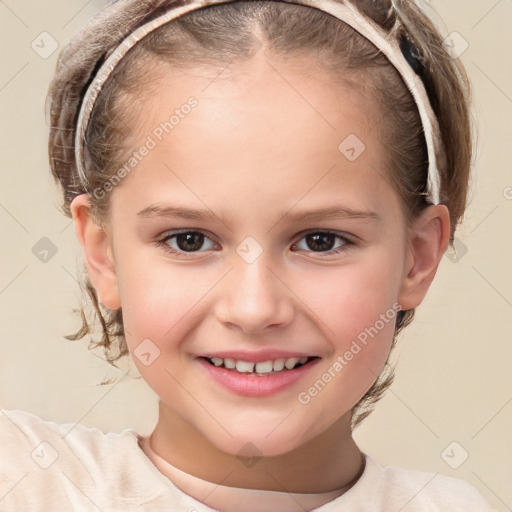 Joyful white child female with short  brown hair and brown eyes