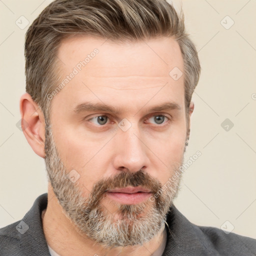 Neutral white adult male with short  brown hair and brown eyes