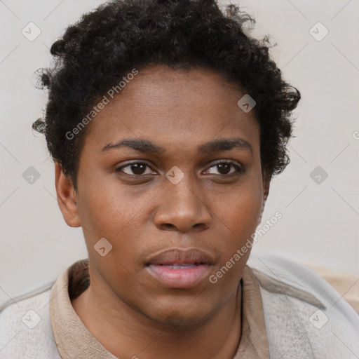 Neutral black young-adult female with short  brown hair and brown eyes