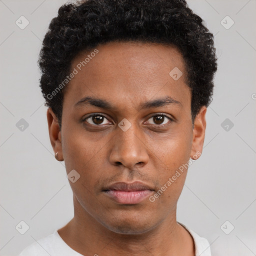 Neutral black young-adult male with short  brown hair and brown eyes