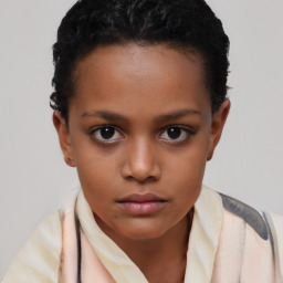 Neutral black young-adult female with short  brown hair and brown eyes