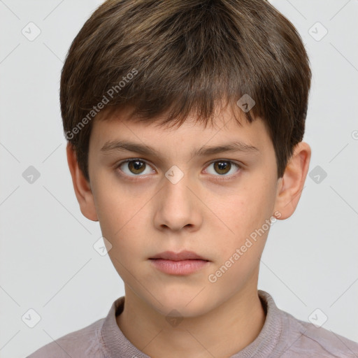 Neutral white child male with short  brown hair and grey eyes