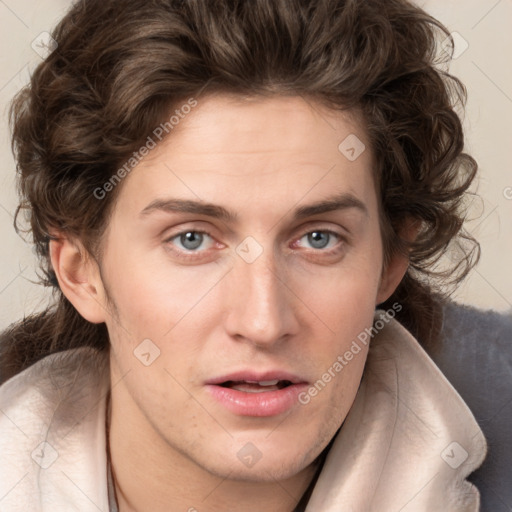 Neutral white young-adult male with medium  brown hair and brown eyes