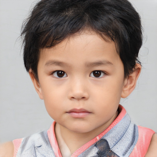 Neutral asian child male with short  brown hair and brown eyes
