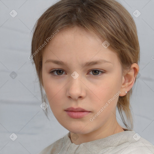 Neutral white child female with medium  brown hair and brown eyes