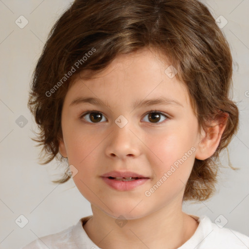 Neutral white child female with medium  brown hair and brown eyes