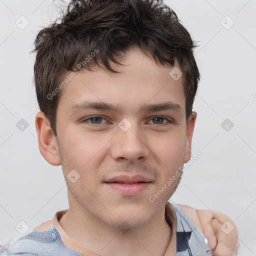 Neutral white child male with short  brown hair and brown eyes