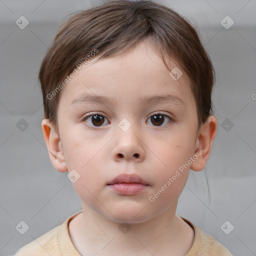 Neutral white child female with short  brown hair and brown eyes