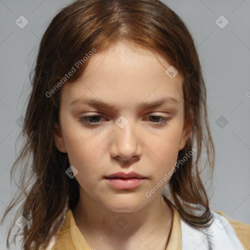 Neutral white child female with medium  brown hair and brown eyes