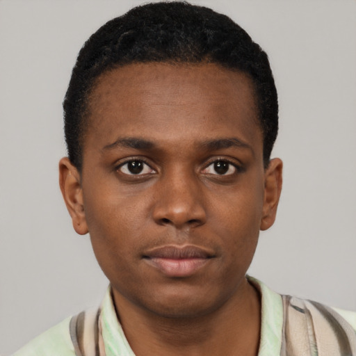 Neutral black young-adult male with short  brown hair and brown eyes