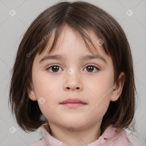 Neutral white child female with medium  brown hair and brown eyes