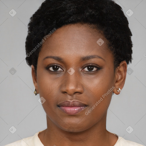 Neutral black young-adult female with short  brown hair and brown eyes