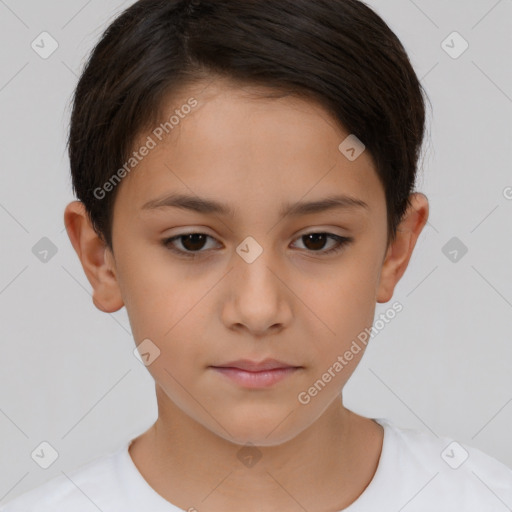 Neutral white child female with short  brown hair and brown eyes