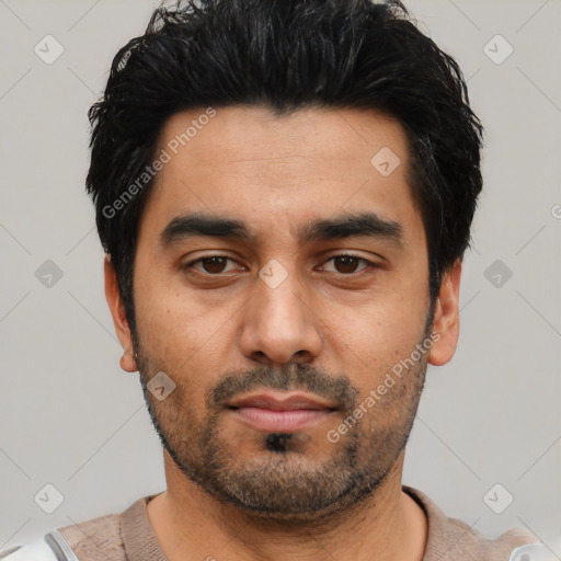Neutral asian young-adult male with short  black hair and brown eyes