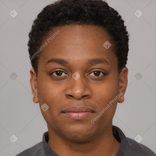 Neutral black young-adult male with short  brown hair and brown eyes