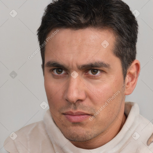 Neutral white adult male with short  brown hair and brown eyes