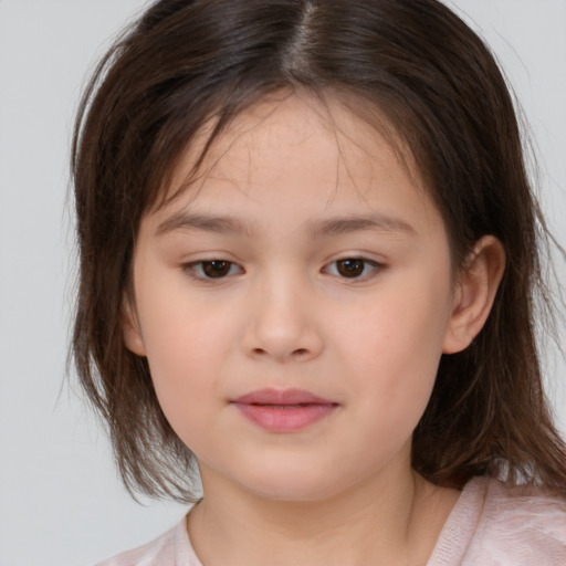 Neutral white child female with medium  brown hair and brown eyes