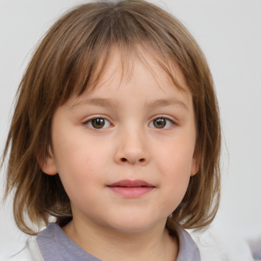 Neutral white child female with medium  brown hair and grey eyes