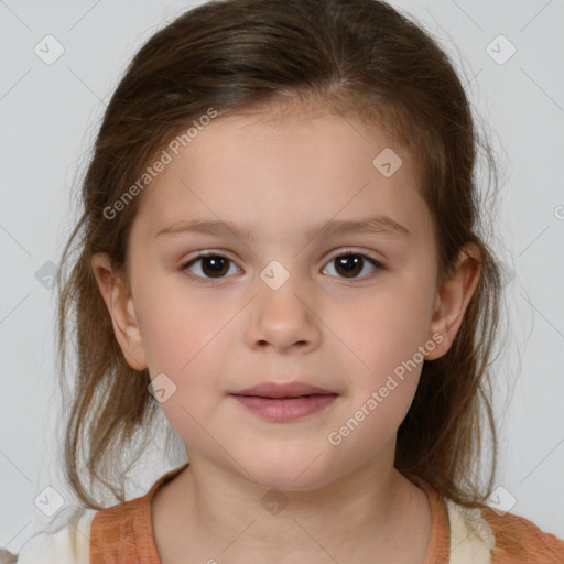 Neutral white child female with medium  brown hair and brown eyes