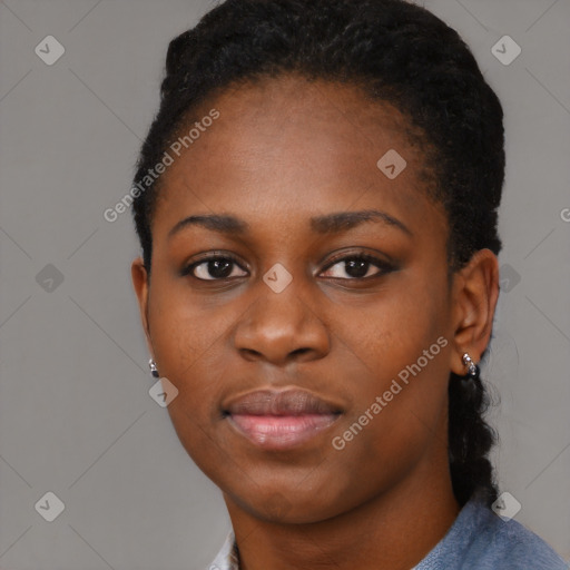 Neutral black young-adult female with short  black hair and brown eyes