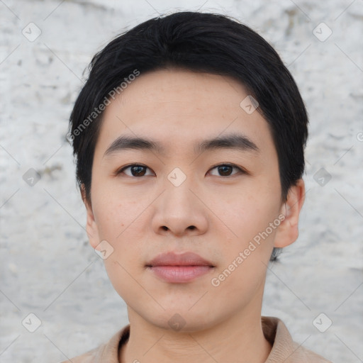 Neutral asian young-adult male with short  black hair and brown eyes