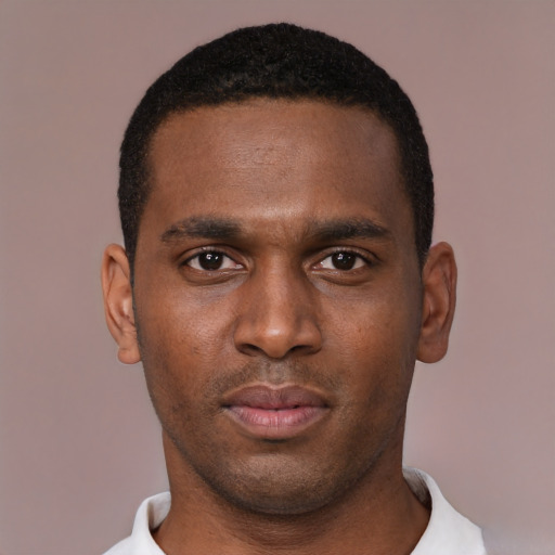 Neutral black young-adult male with short  brown hair and brown eyes