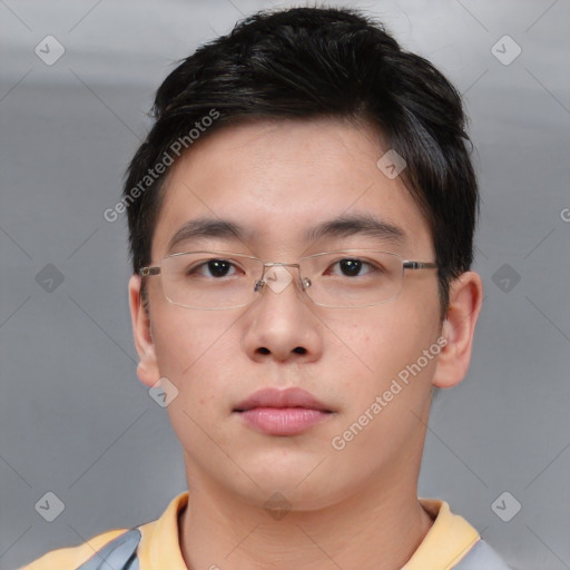 Neutral asian young-adult male with short  brown hair and brown eyes