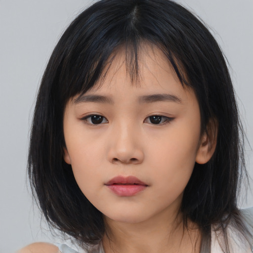 Neutral asian child female with medium  black hair and brown eyes
