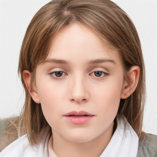 Neutral white child female with medium  brown hair and brown eyes