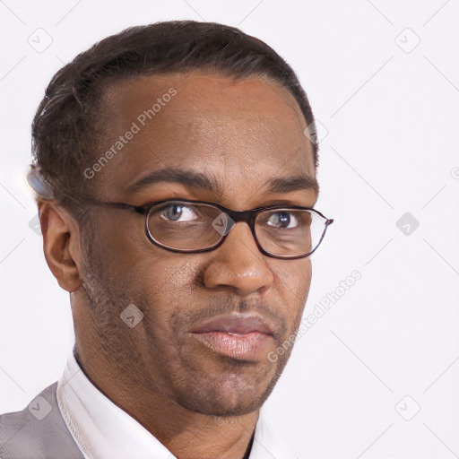 Neutral white adult male with short  brown hair and brown eyes