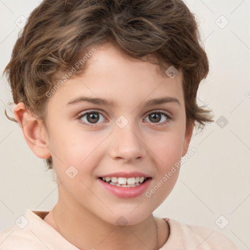 Joyful white child male with short  brown hair and brown eyes