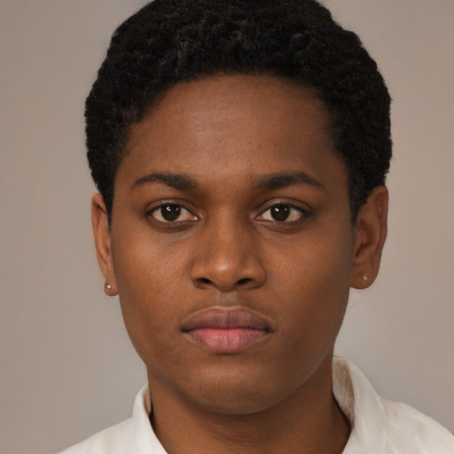 Neutral black young-adult female with short  brown hair and brown eyes