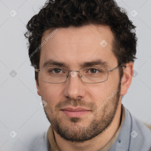 Neutral white adult male with short  brown hair and brown eyes