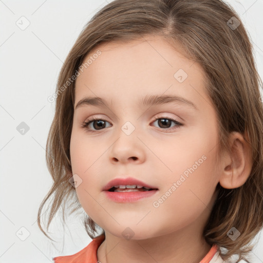 Neutral white child female with medium  brown hair and brown eyes