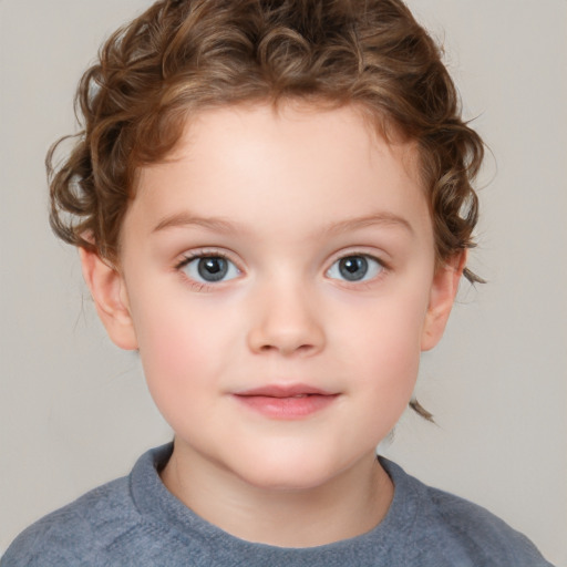 Neutral white child female with short  brown hair and grey eyes