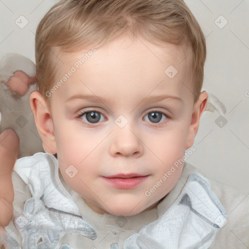 Neutral white child female with short  brown hair and blue eyes