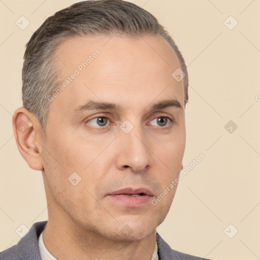 Neutral white adult male with short  brown hair and brown eyes