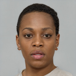 Neutral black young-adult female with short  brown hair and brown eyes