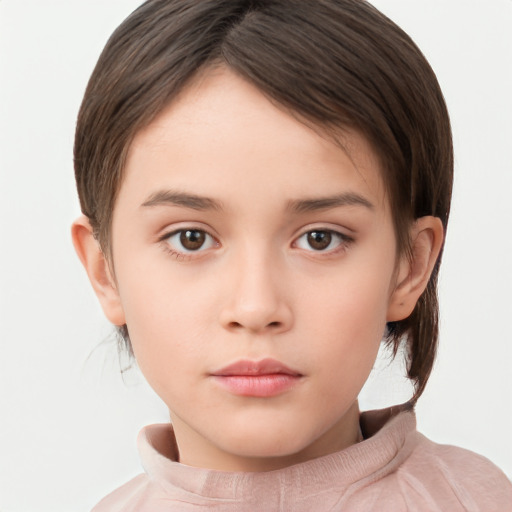 Neutral white child female with short  brown hair and brown eyes