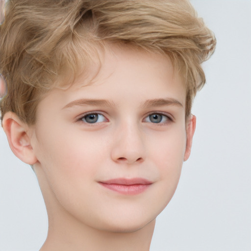 Joyful white child female with short  brown hair and brown eyes