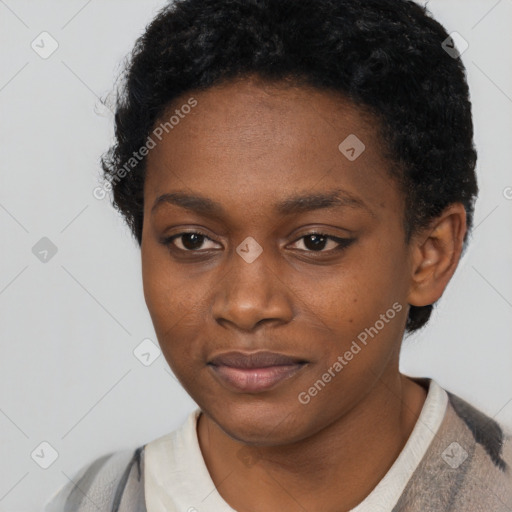 Neutral black young-adult female with short  brown hair and brown eyes