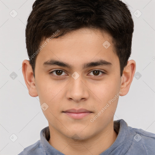 Neutral white child male with short  brown hair and brown eyes