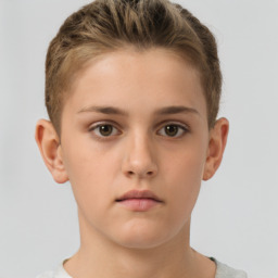 Neutral white young-adult female with short  brown hair and brown eyes