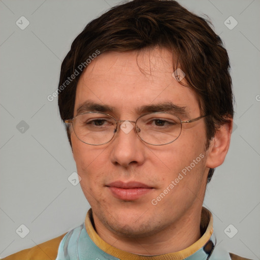 Neutral white adult male with short  brown hair and brown eyes