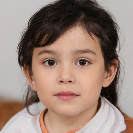 Neutral white child female with medium  brown hair and brown eyes