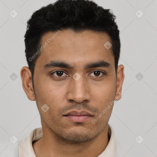 Neutral asian young-adult male with short  black hair and brown eyes